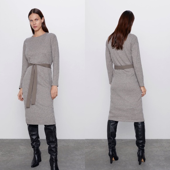 New Zara knit Belted Dress - Picture 5 of 8